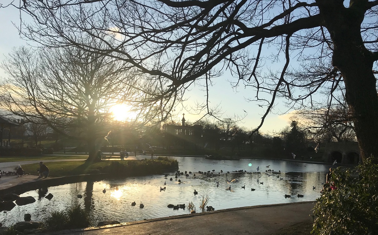 Greenhead Park in the low winter sun in January 2021, helping to make it one of the best places to live in the UK